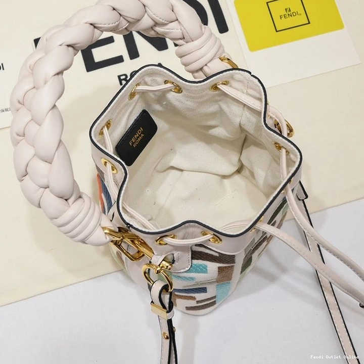 Affordable Fendi Canvas Beige In Bag Bucket Mini Handle FF Woven with Tresor Mon Motif 0809